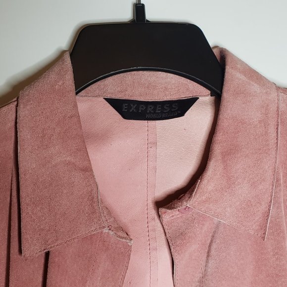 EXPRESS Pink 100% Genuine Leather Suede Shirt Jacket Shacket Size 11/12 M Vtg - Picture 4 of 12